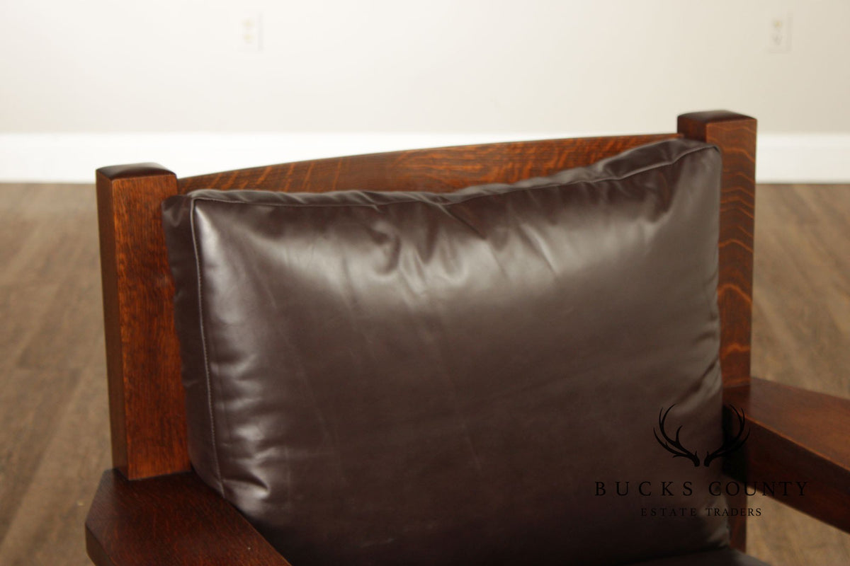 Stickley Mission Collection Oak And Brown Leather Eastwood Chair