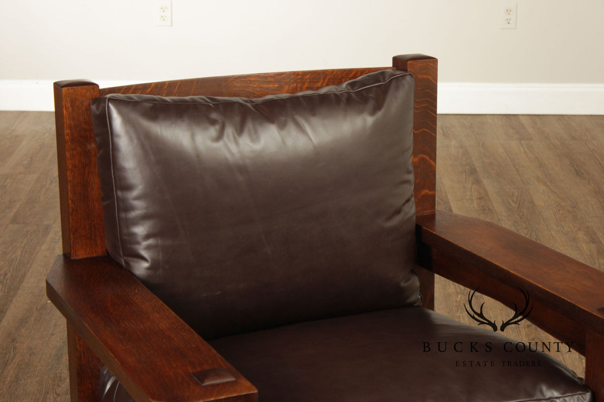 Stickley Mission Collection Oak And Brown Leather Eastwood Chair