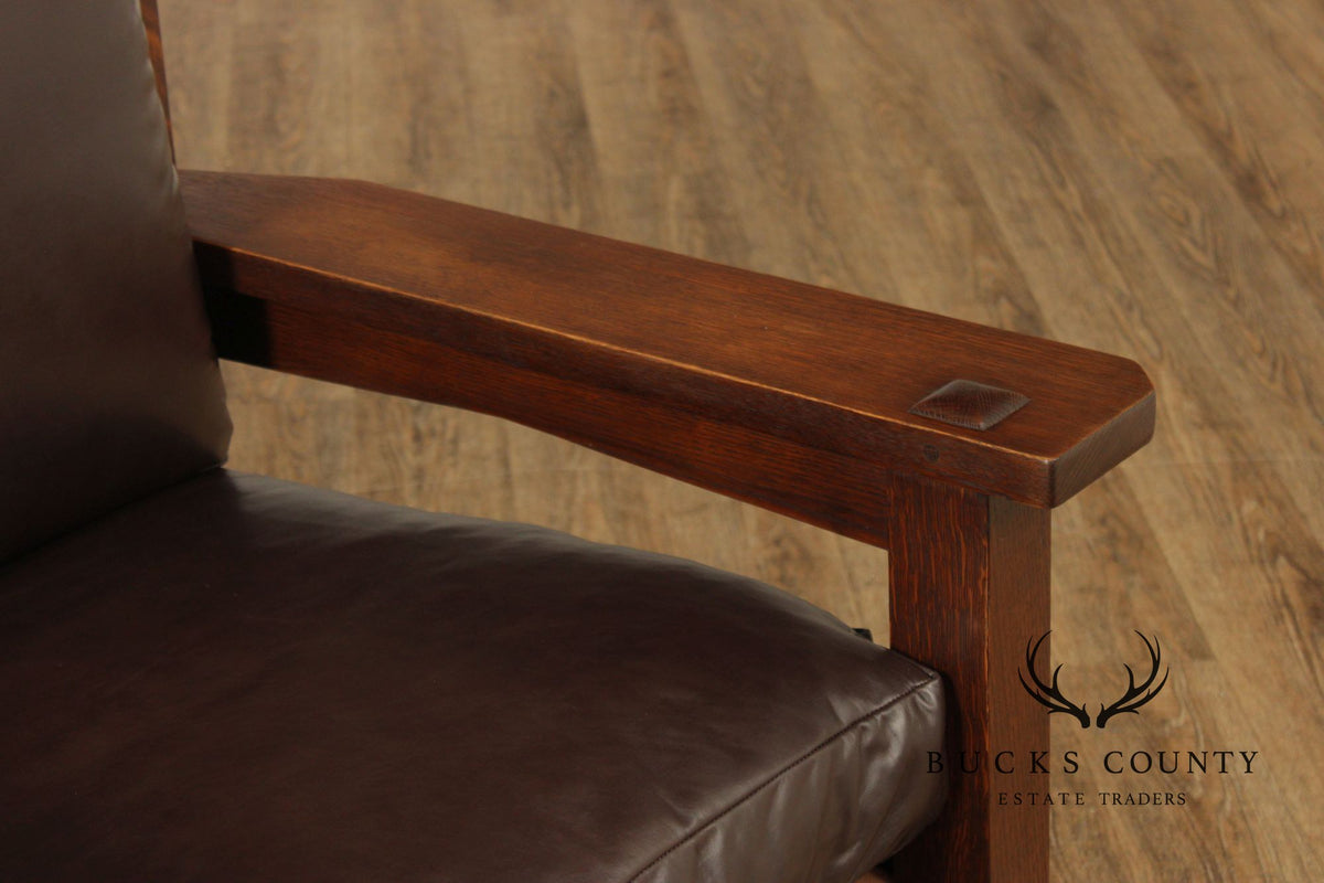 Stickley Mission Collection Oak And Brown Leather Eastwood Chair