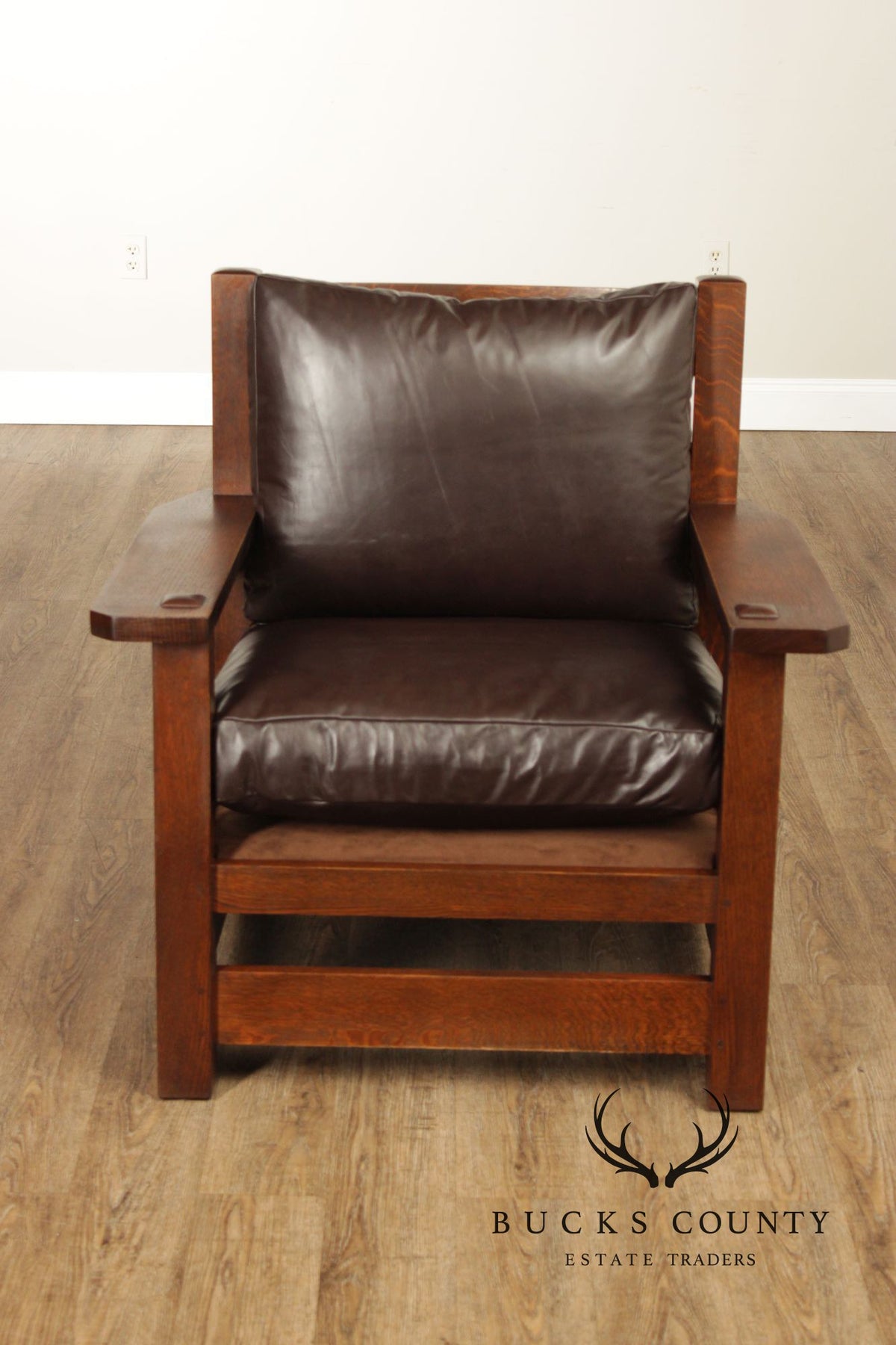 Stickley Mission Collection Oak And Brown Leather Eastwood Chair