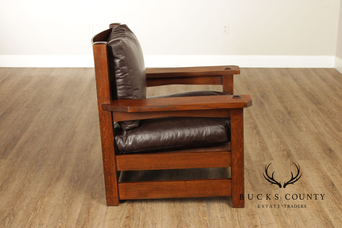 Stickley Mission Collection Oak And Brown Leather Eastwood Chair