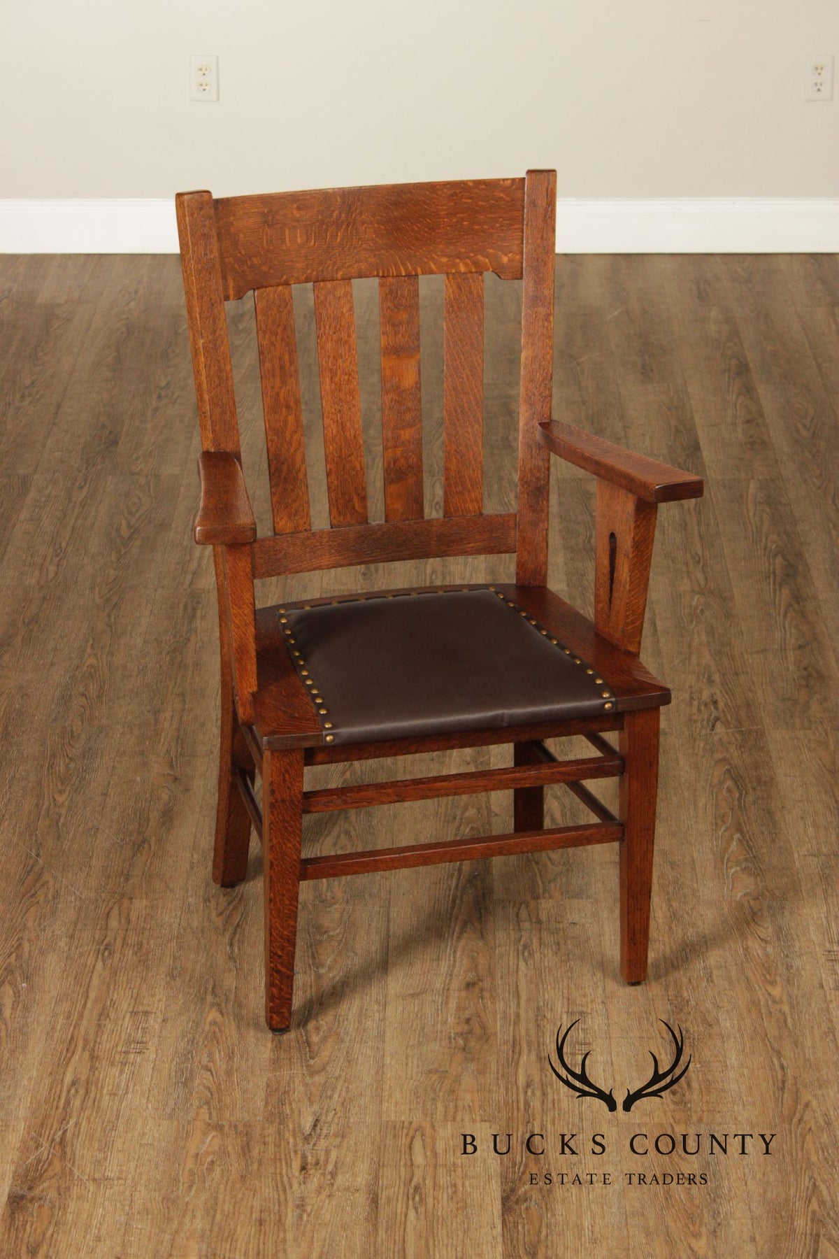 Antique Pair Of Arts & Crafts Style Oak Armchairs