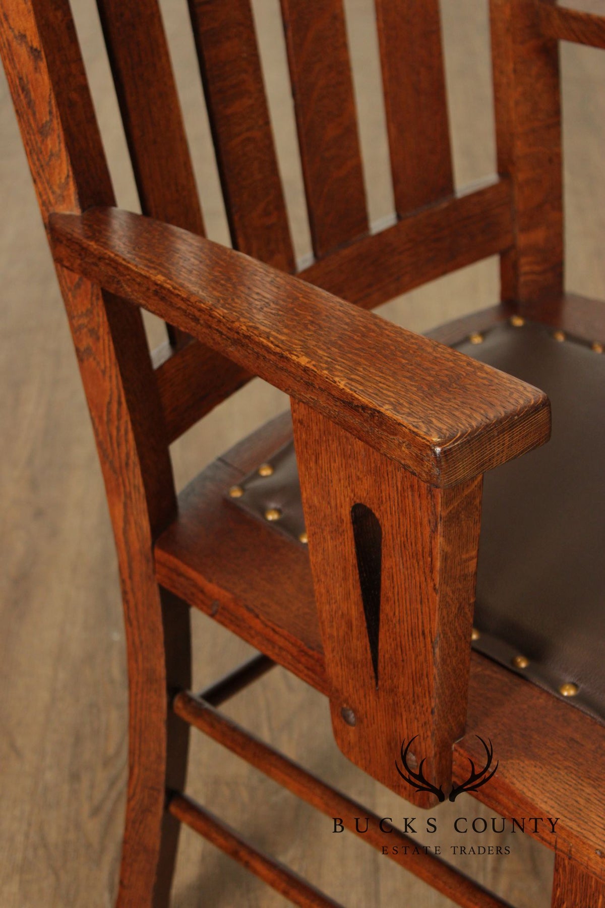 Antique Pair Of Arts & Crafts Style Oak Armchairs