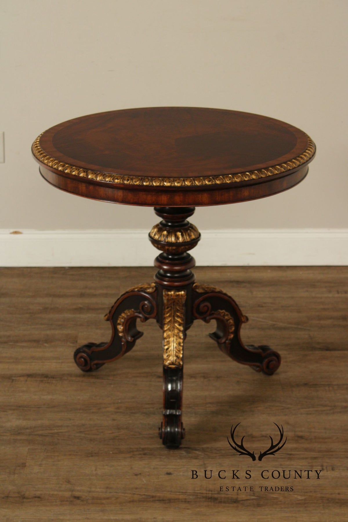 Maitland Smith Mahogany & Gilt Classical Style Round Pedestal Table