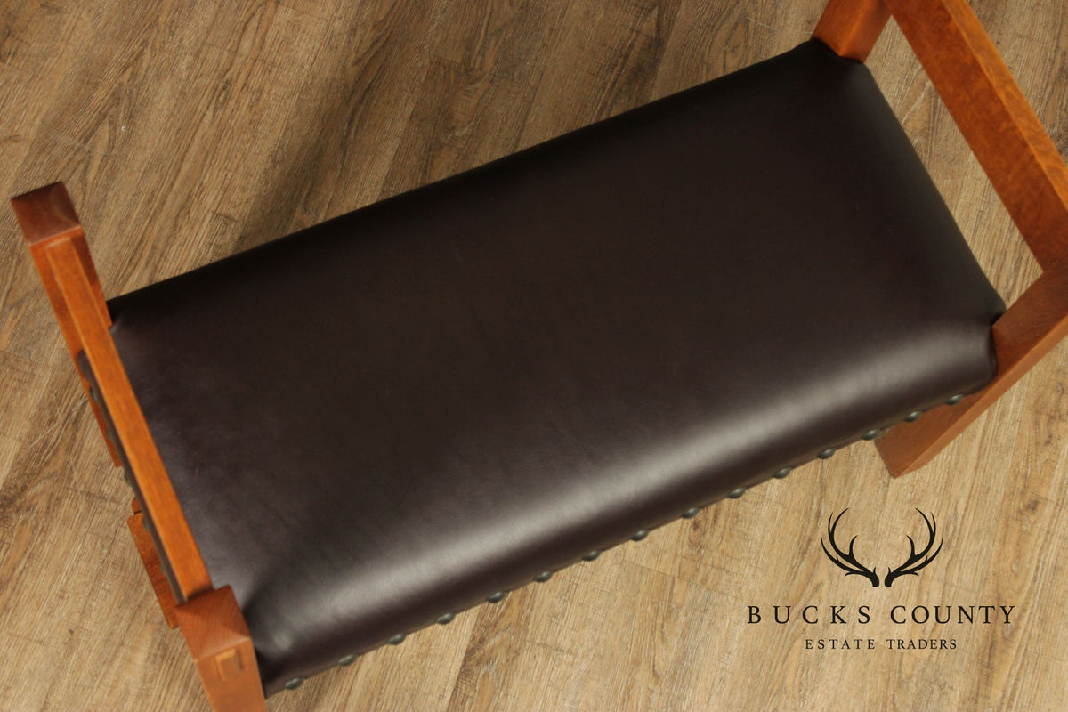 Stickley Mission Collection Oak and Leather Bench
