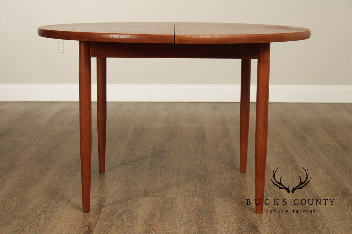 Dux Swedish Modern Teak Expandable Round Dining Table