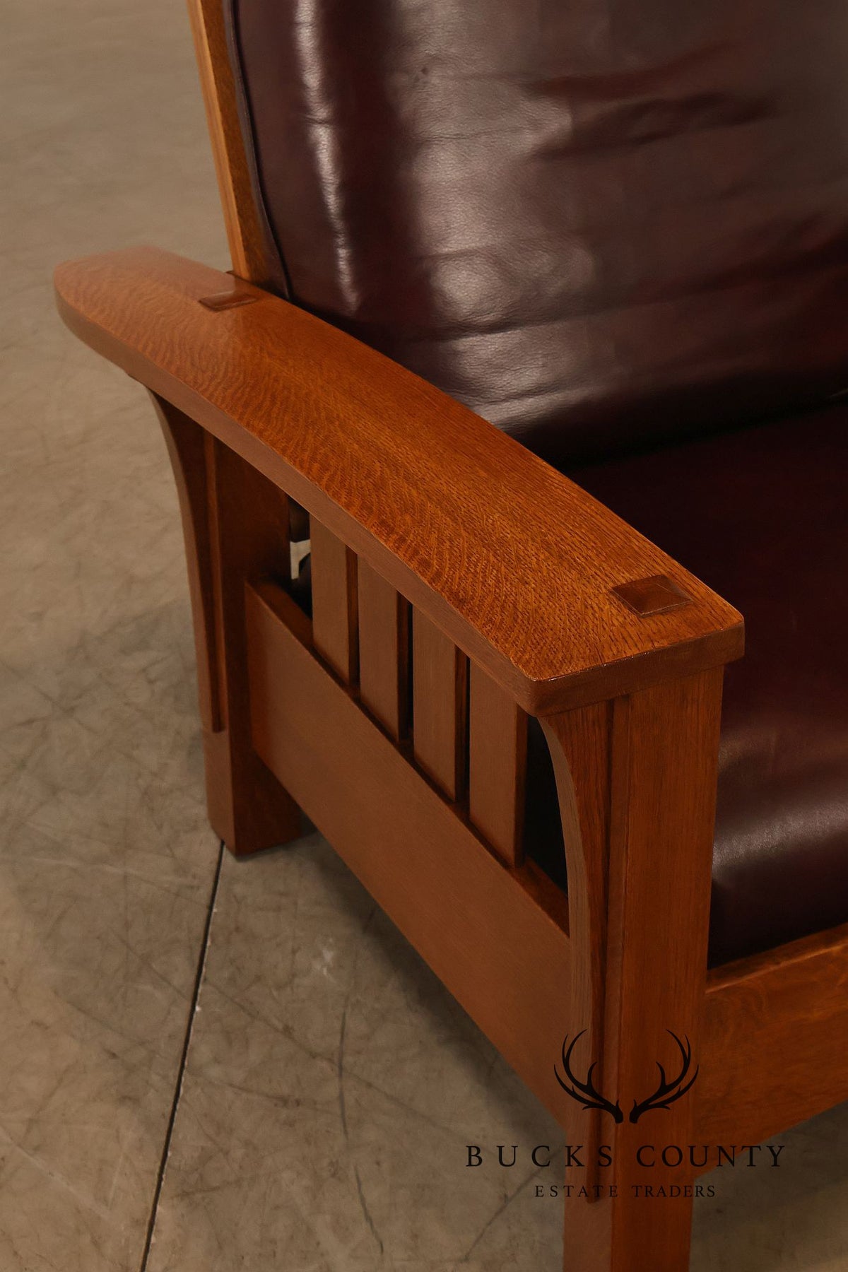 Stickley Mission Collection Pair Of Oak & Leather Bow Arm Morris Chairs
