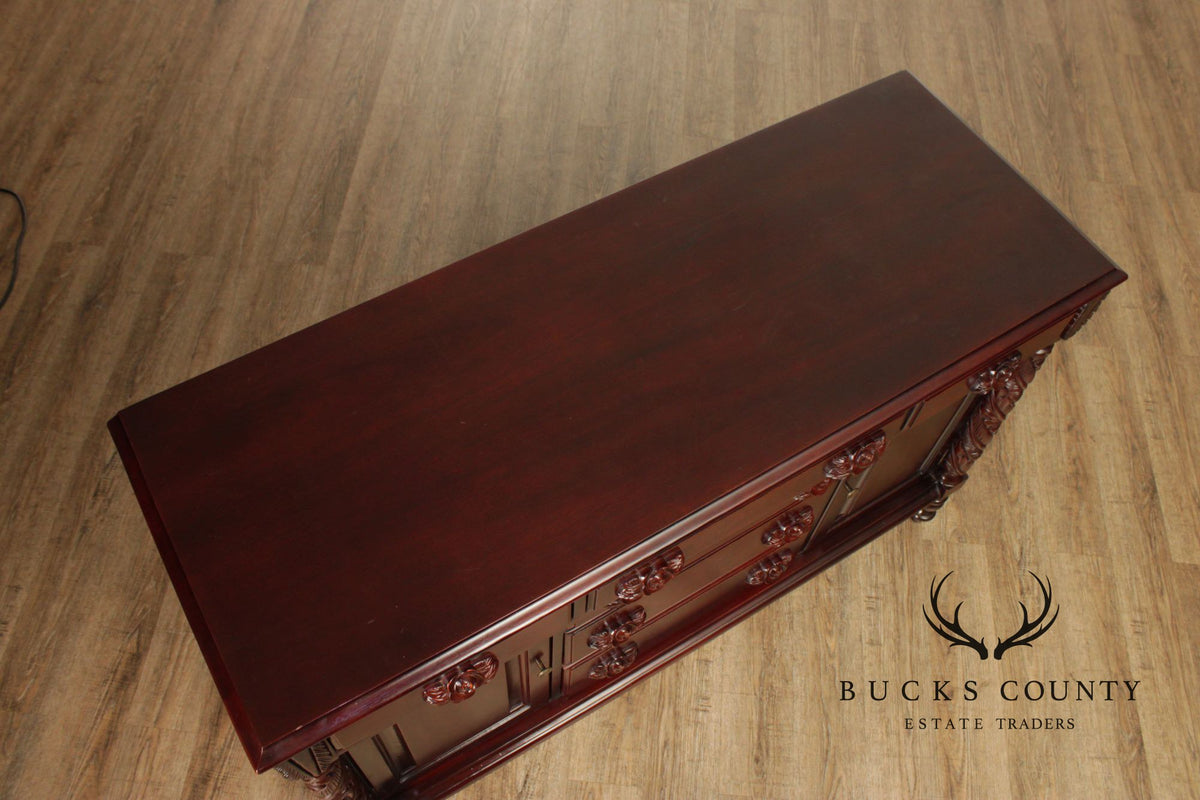 Carlton McLendon Victorian Style Solid Mahogany Carved Sideboard