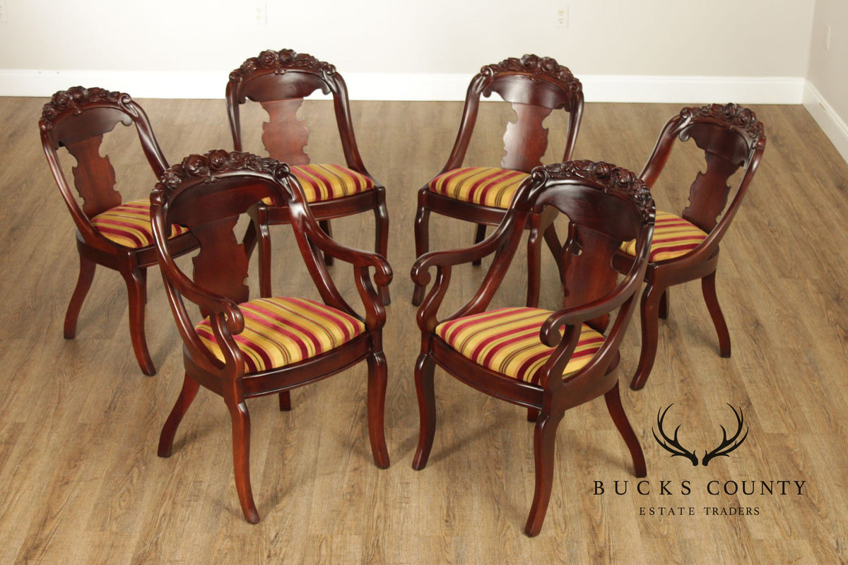 Carlton McLendon Victorian Empire Style Set Of Six Mahogany Gondola Dining Chairs