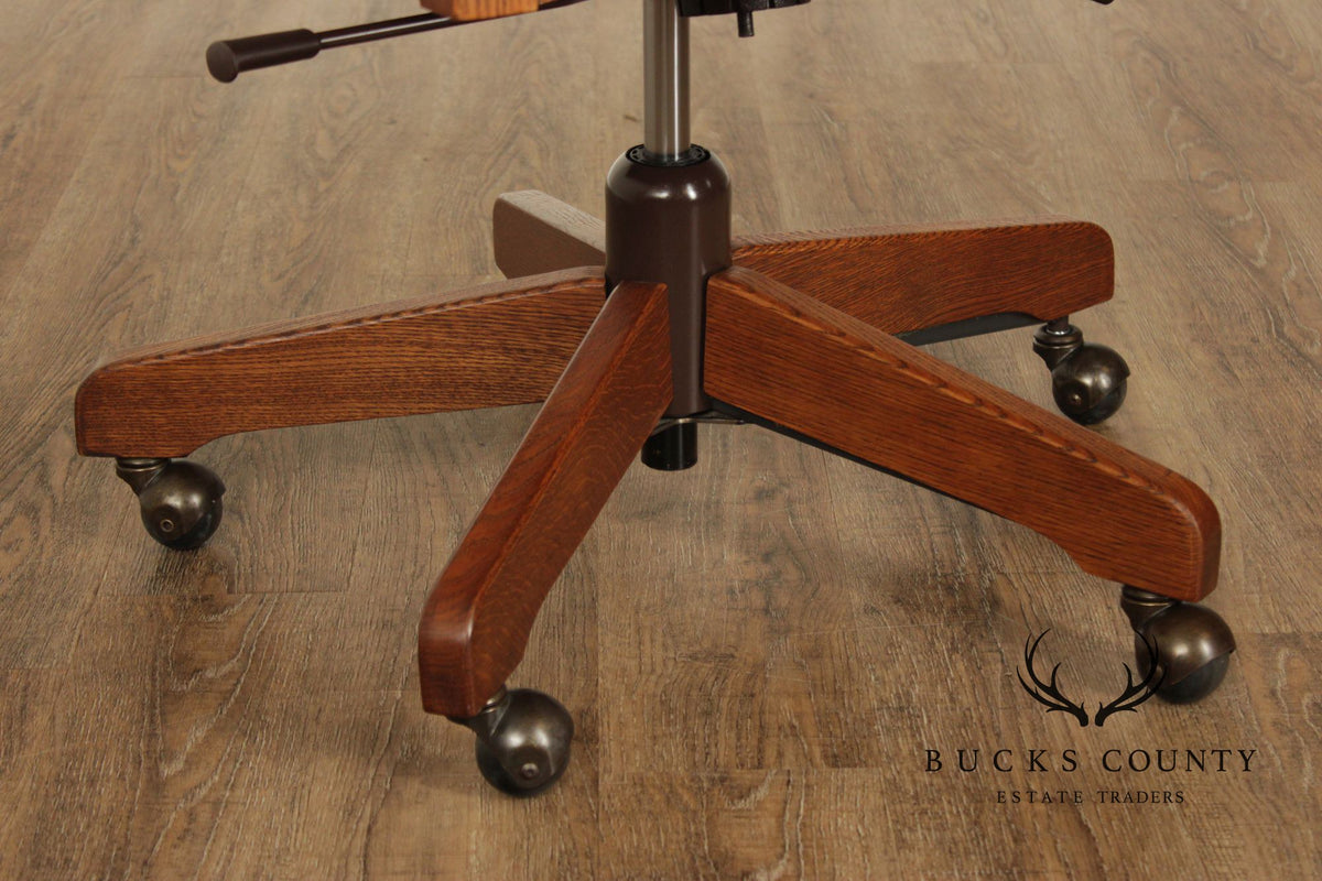 Stickley Mission Collection Oak and Leather Swivel Tilt Desk Chair