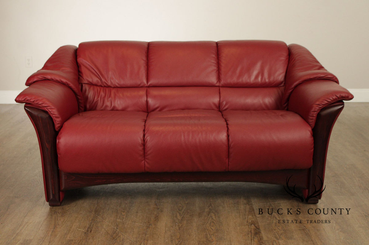 Ekornes Stressless Red Leather Loveseat Sofa