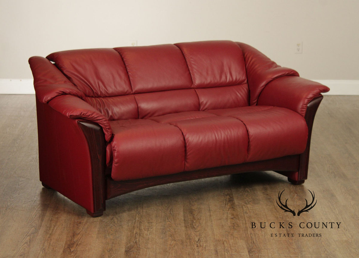 Ekornes Stressless Red Leather Loveseat Sofa