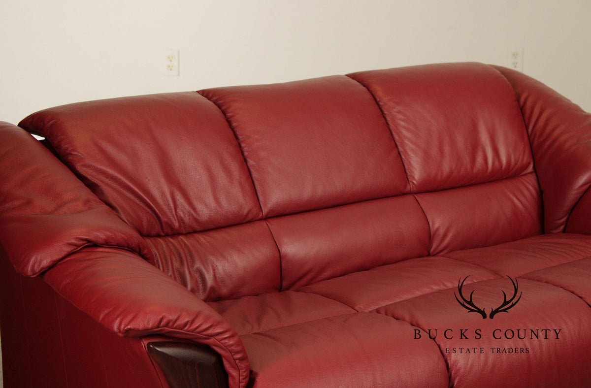 Ekornes Stressless Red Leather Loveseat Sofa