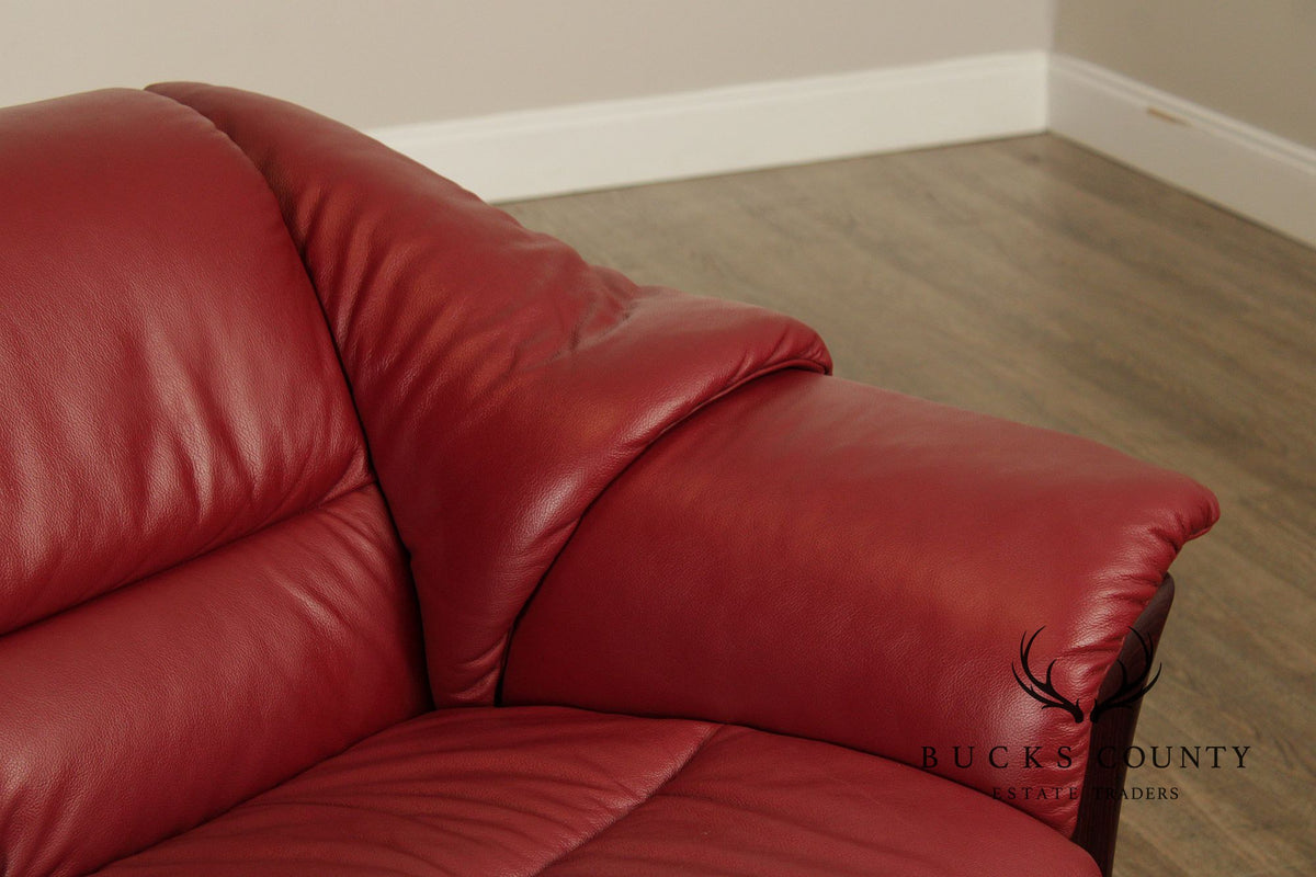 Ekornes Stressless Red Leather Loveseat Sofa