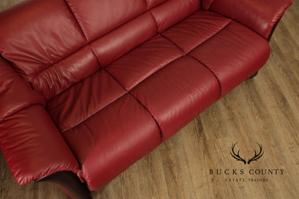 Ekornes Stressless Red Leather Loveseat Sofa