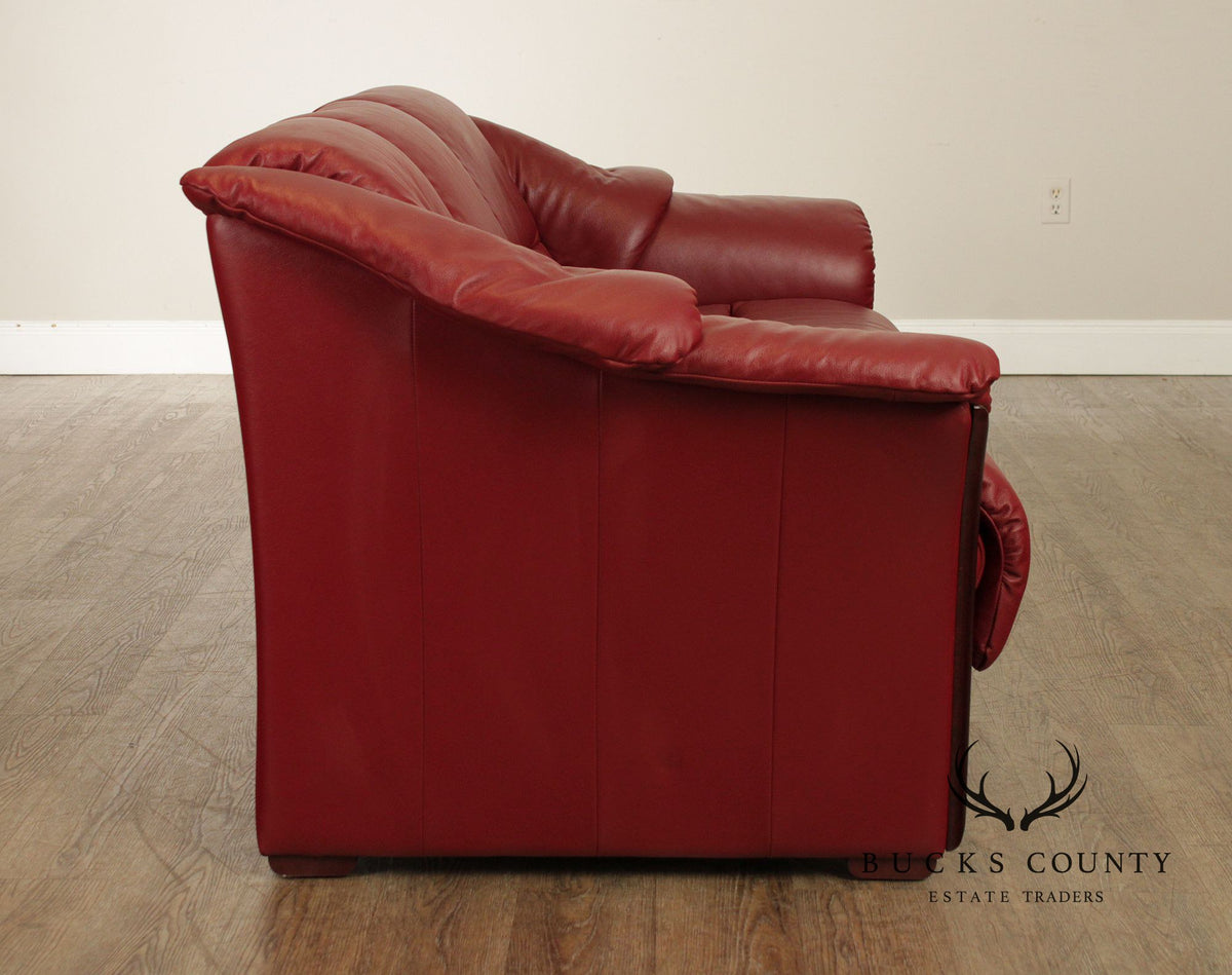 Ekornes Stressless Red Leather Loveseat Sofa