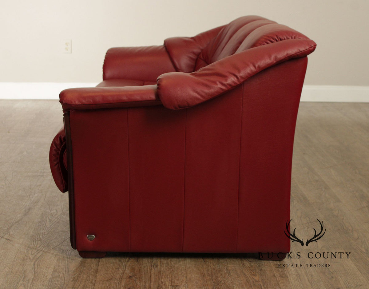 Ekornes Stressless Red Leather Loveseat Sofa