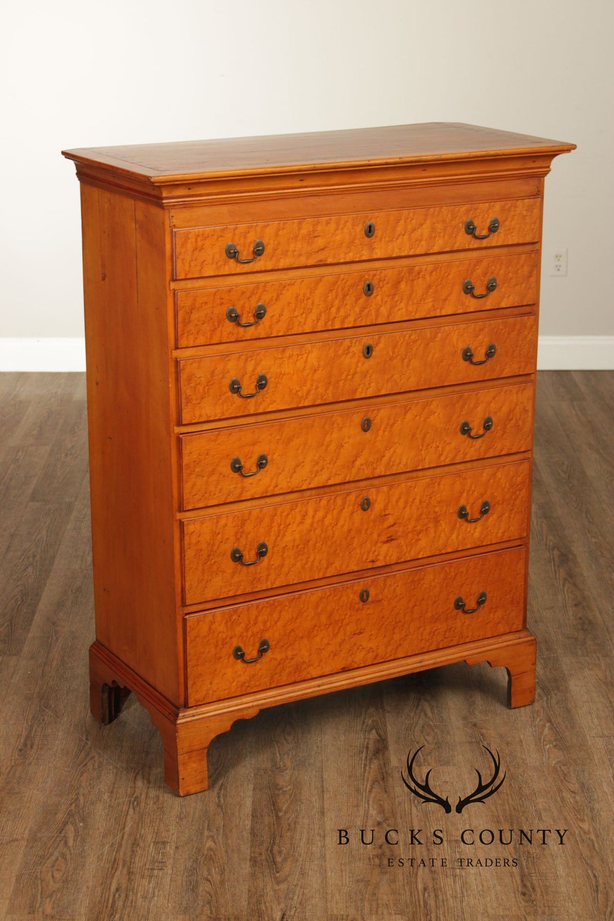 Antique American Chippendale Birdseye Maple Six Drawer Tall Chest, C.1780