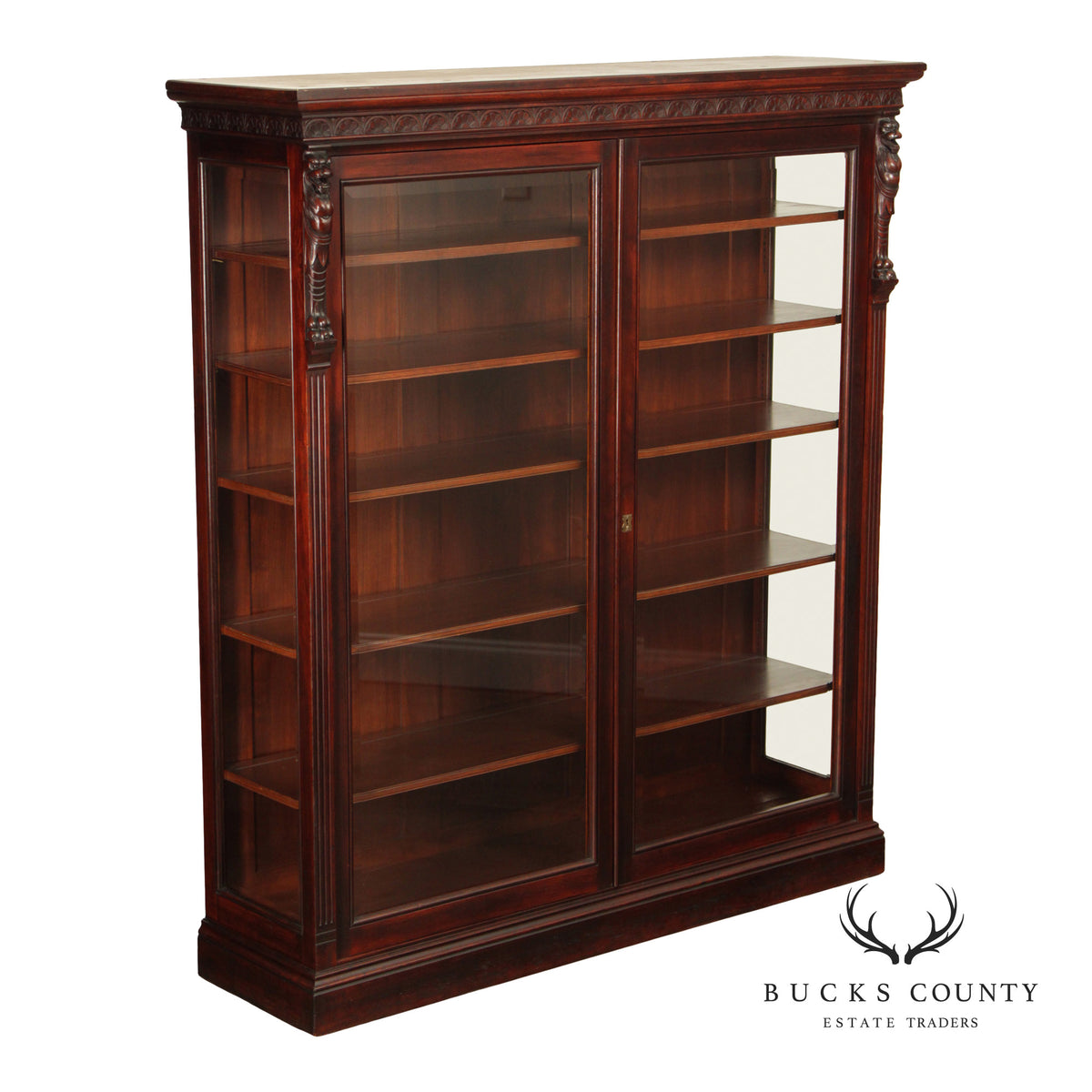 Antique American Renaissance Revival Walnut Display Cabinet Bookcase