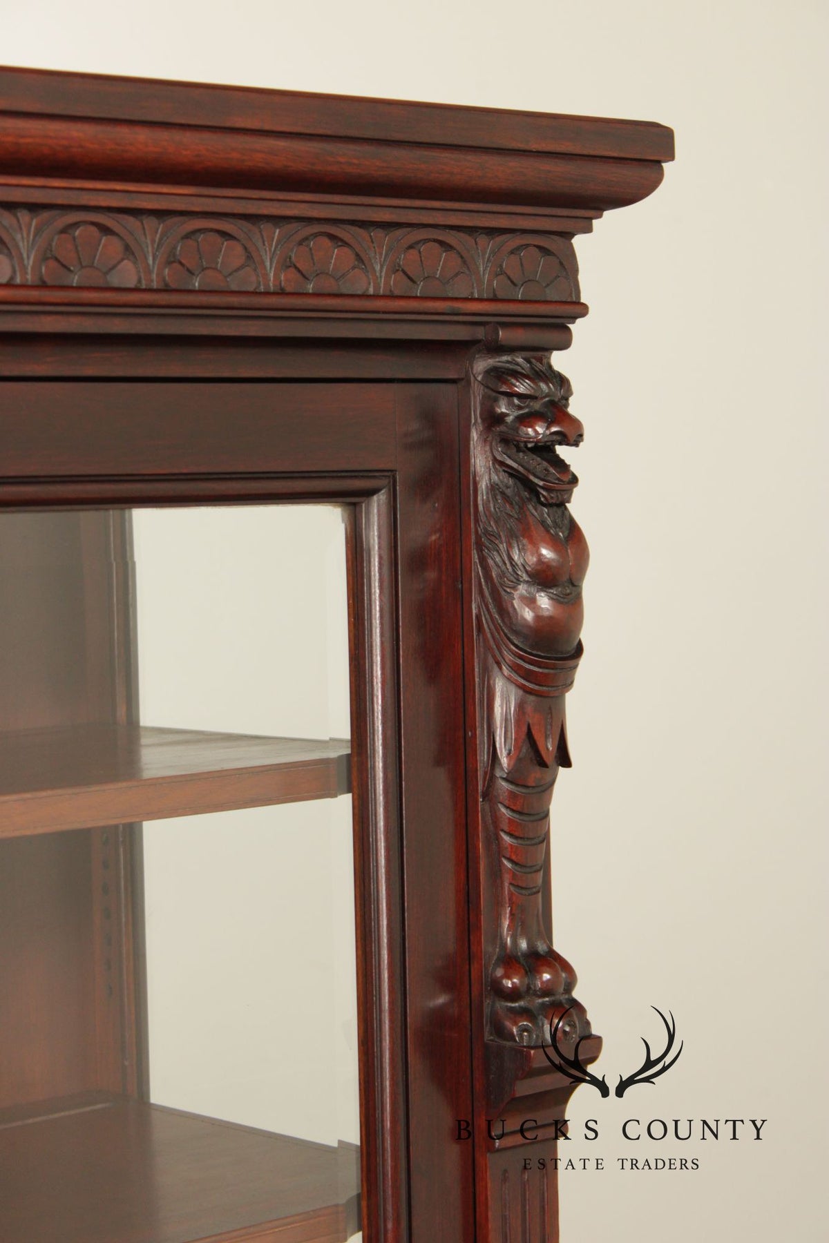 Antique American Renaissance Revival Walnut Display Cabinet Bookcase