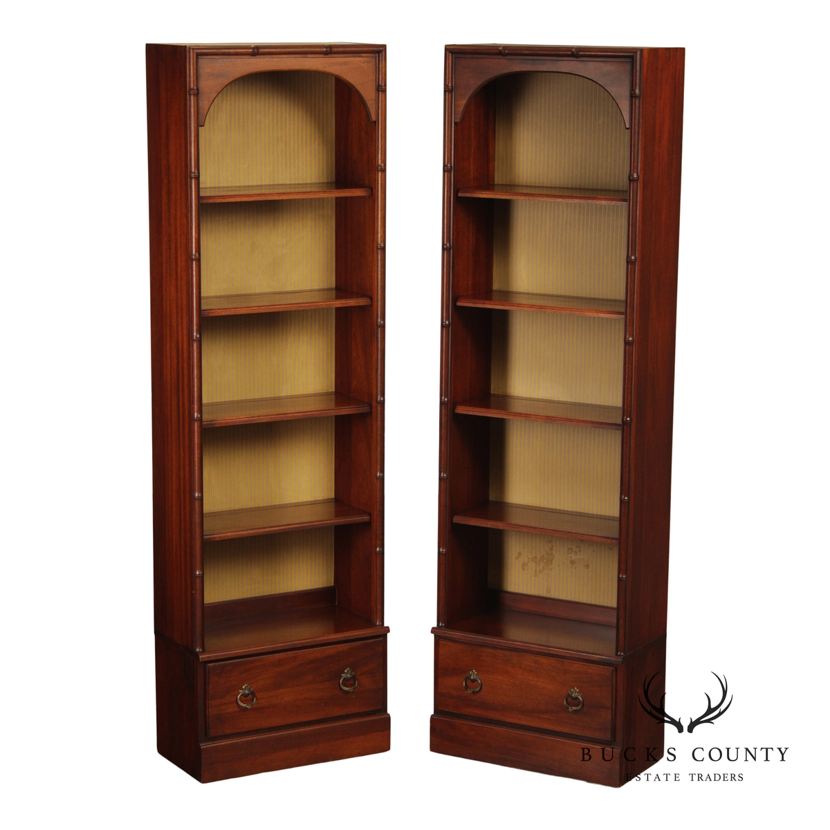 Butler Vintage Pair Of Faux Bamboo Mahogany Bookcases