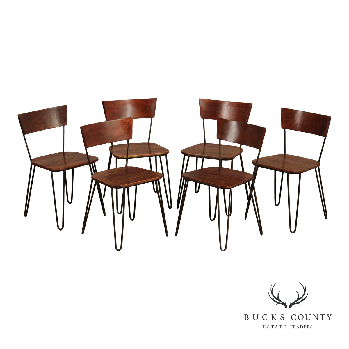 Mid Century Modern Style Set of Six Live Edge Dining Chairs