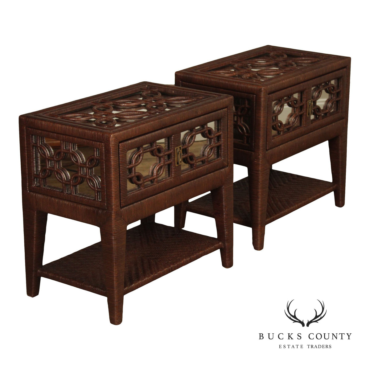 Laneventure 'Excursions' Pair of Mirrored Wicker Nightstands