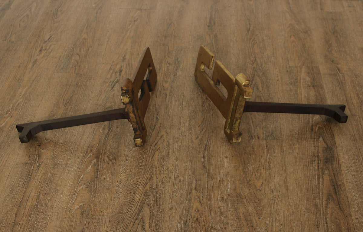 Pair Of Vintage Brass And Iron Monogram "G" Andirons