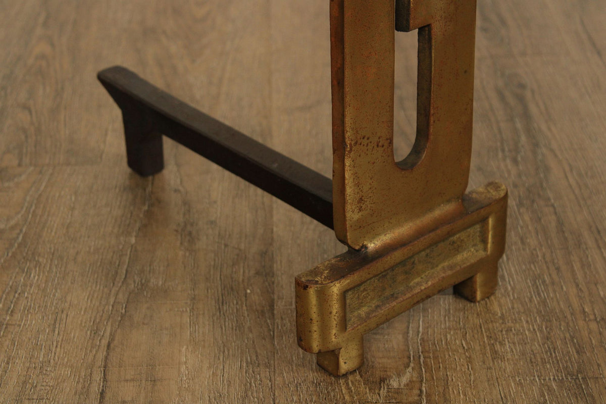Pair Of Vintage Brass And Iron Monogram "G" Andirons