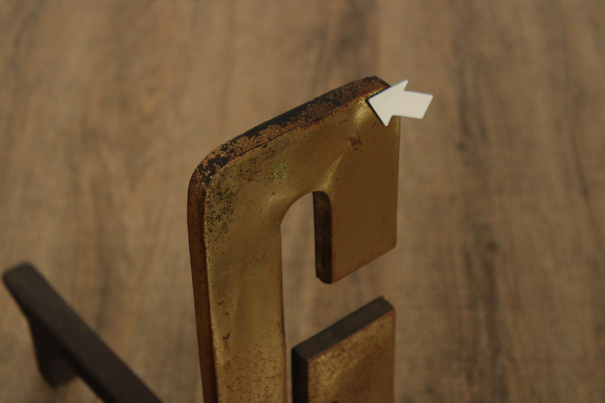 Pair Of Vintage Brass And Iron Monogram "G" Andirons