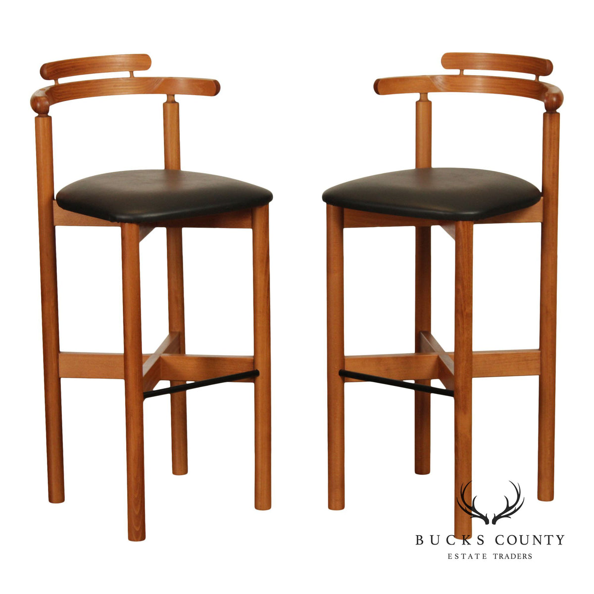 Findahls Møbelfabrik Danish Modern Pair Beech Wood Bar Stools