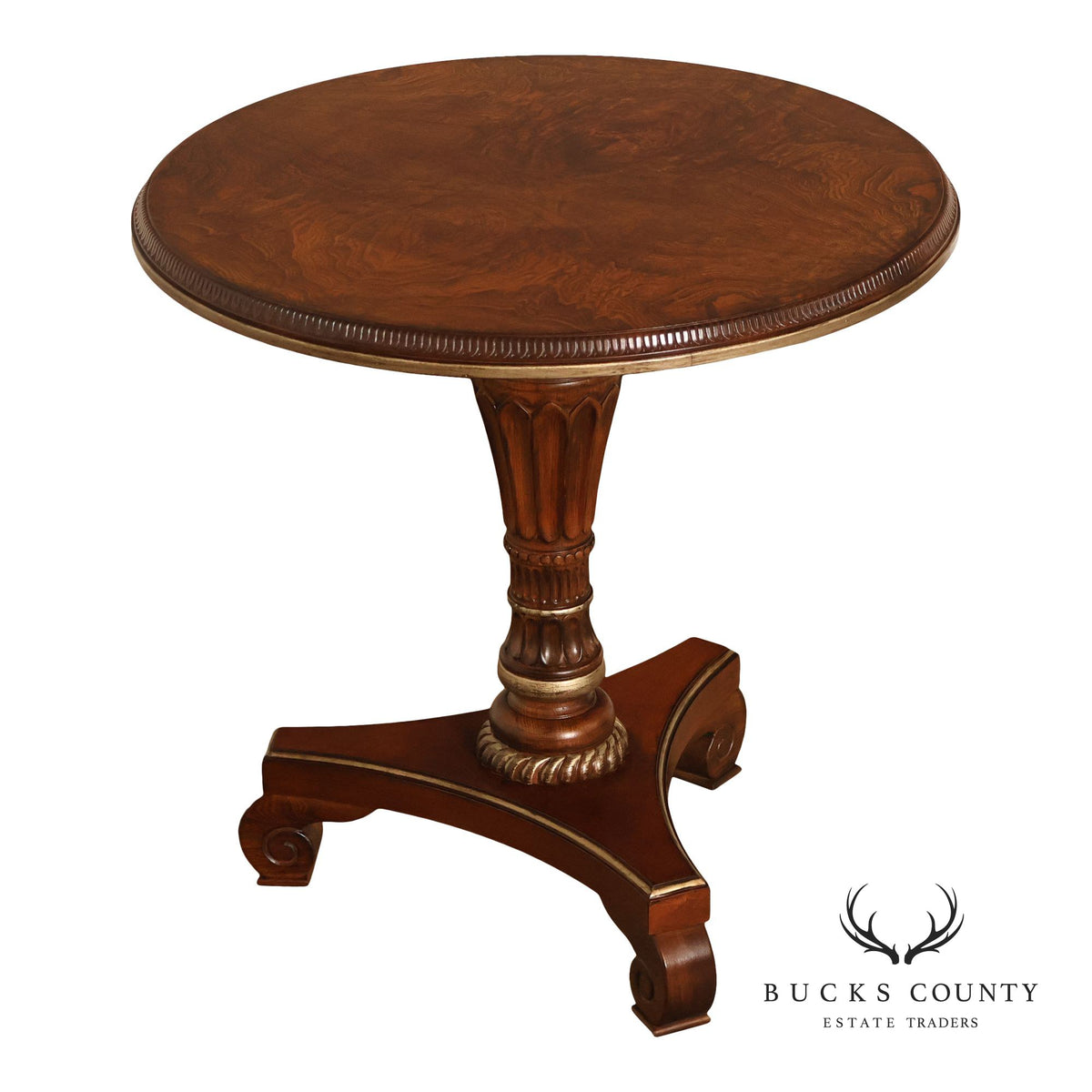 Drexel Heritage Round Burl Wood Veneer Pedestal Accent Table