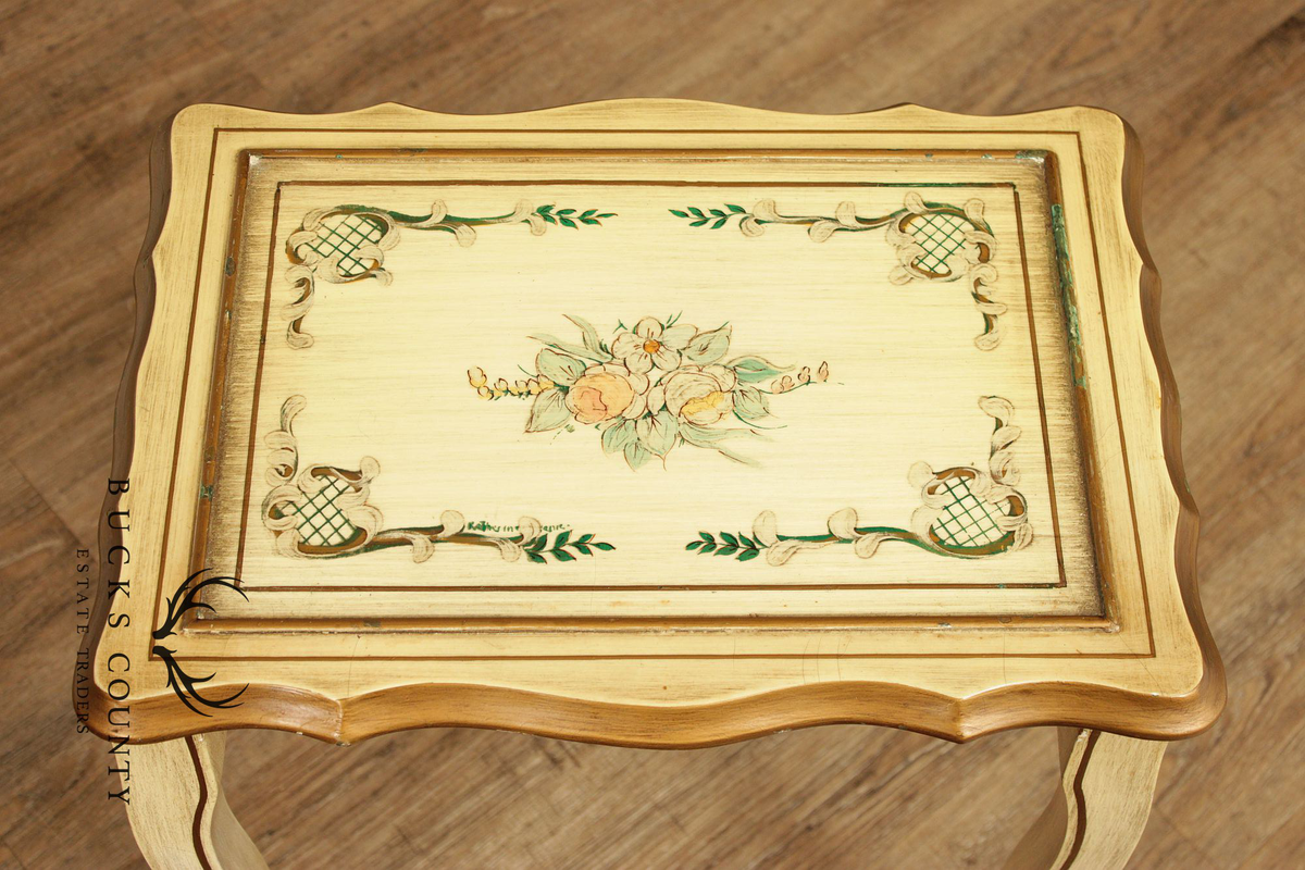 French Provincial Style Set of Three Painted Nesting tables