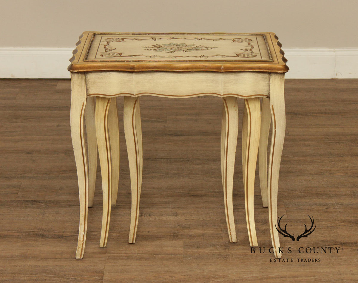 French Provincial Style Set of Three Painted Nesting tables