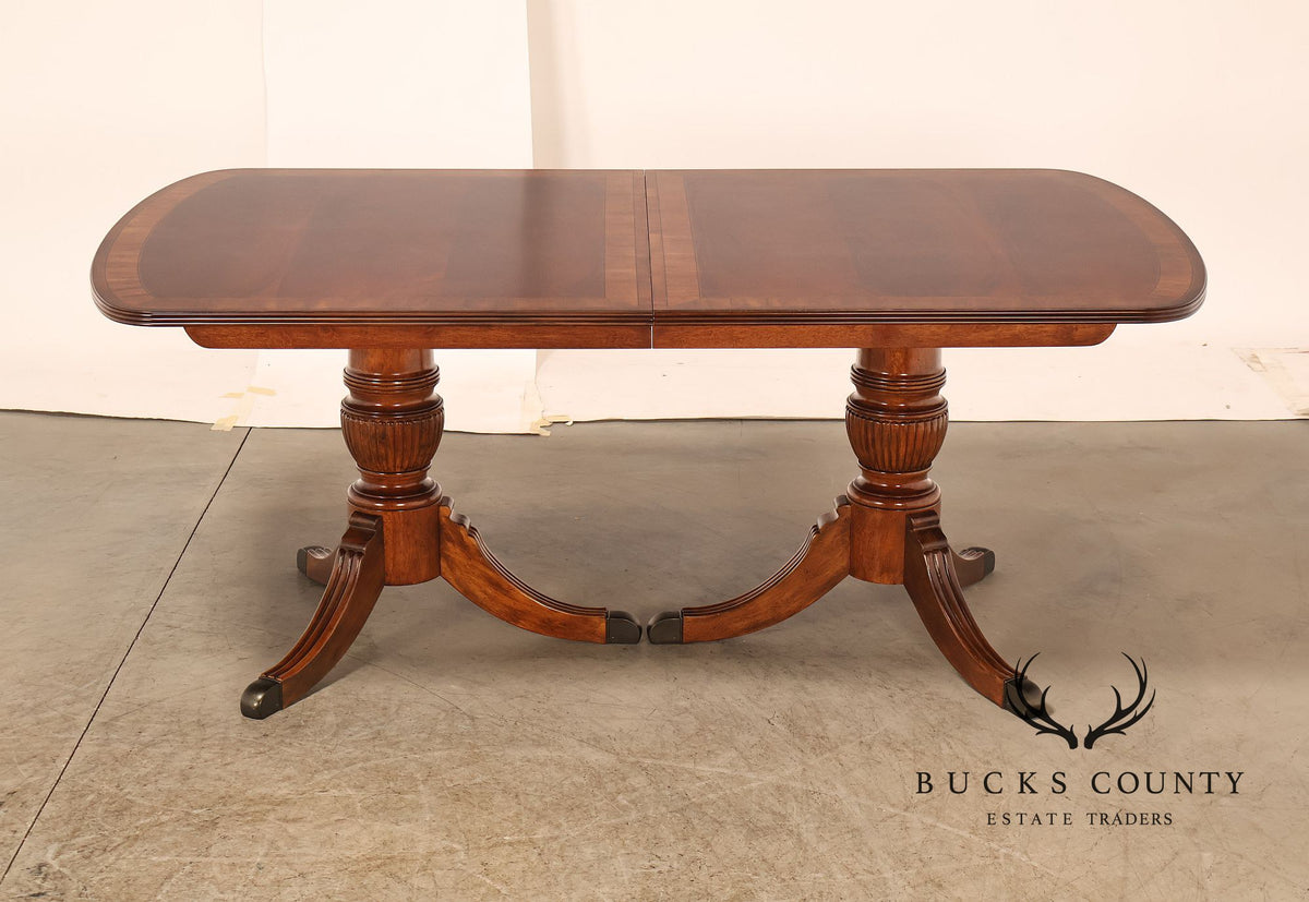 Georgian Style Banded Mahogany Double Pedestal Extension Dining Table