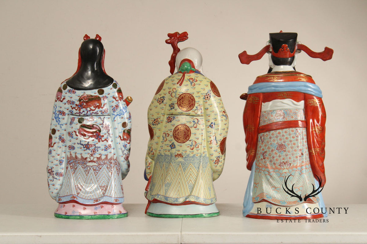 Set Of 3 Chinese Porcelain Fu Lu Shou Immortal Figurines
