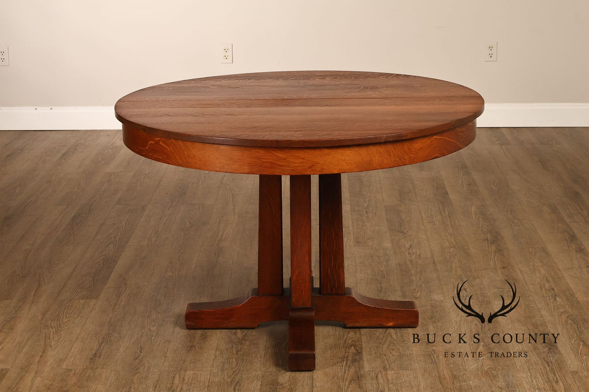 Antique L. & J.G. Stickley No. 716 Mission Oak Shoe Foot Round Dining Table