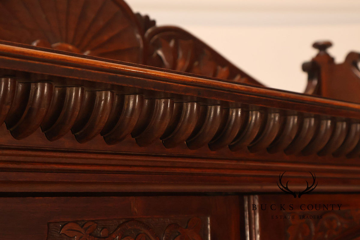 Antique Victorian Carved Walnut and Glass Bookcase