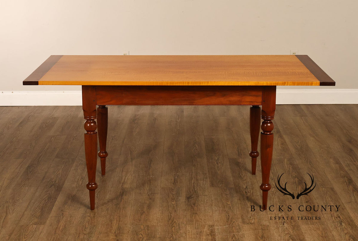 Sheraton Style Benchmade Tiger Maple and Walnut Dining Table