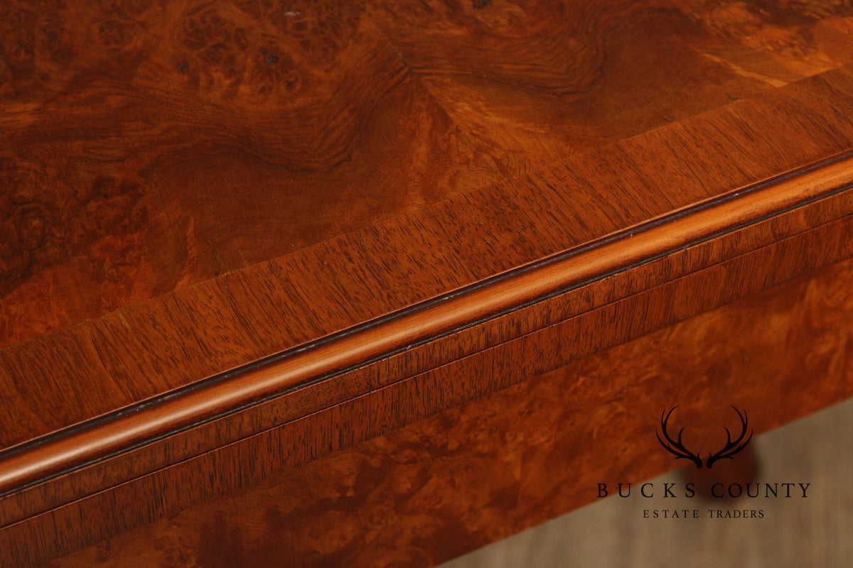 Queen Anne Style Burl Wood Leather Top Folding Games Table