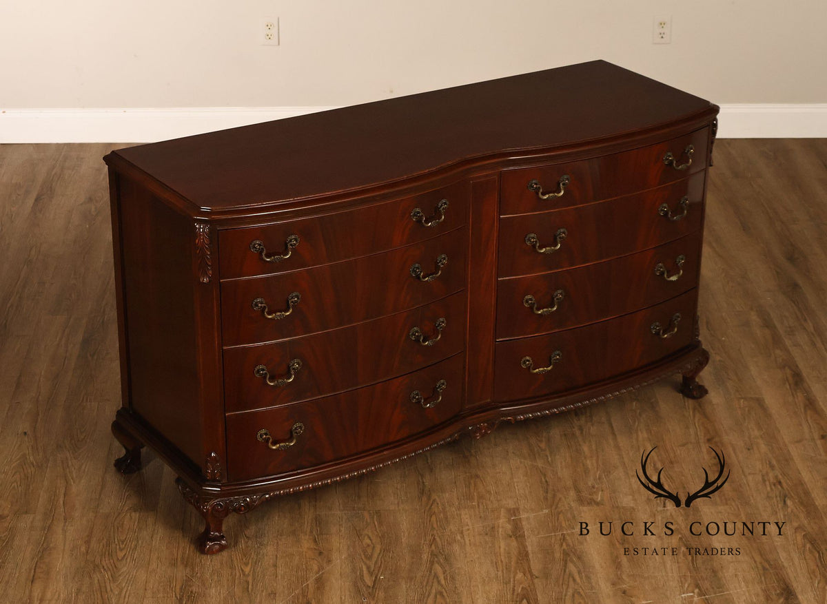 Traditional Mahogany Double Dresser With Carved Claw Feet