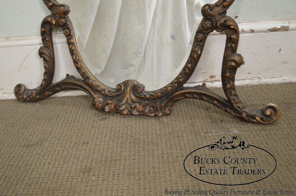 1920s Rococo Gilt Wood Carved Vanity Mirror