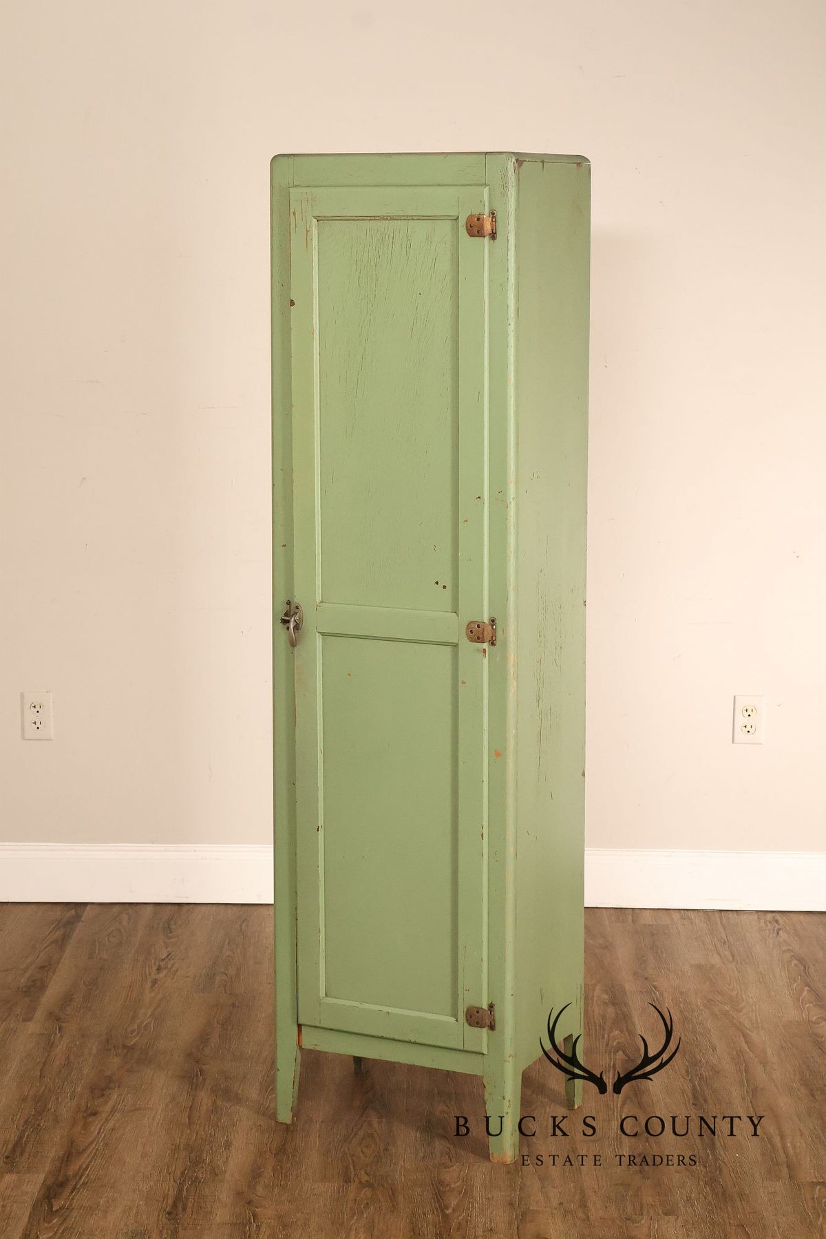 Vintage Painted Green Primitive Tall Storage Chimney Cabinet