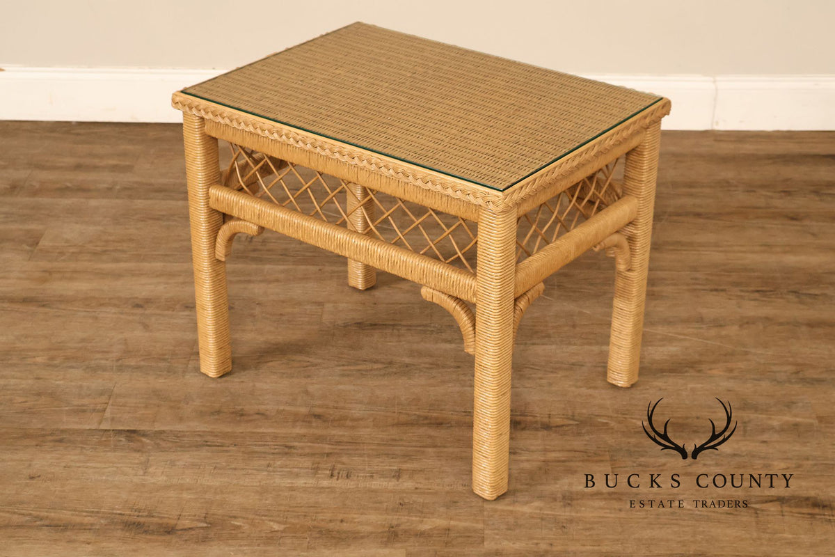 Lexington Henry Link Glass Top Wicker Side Table