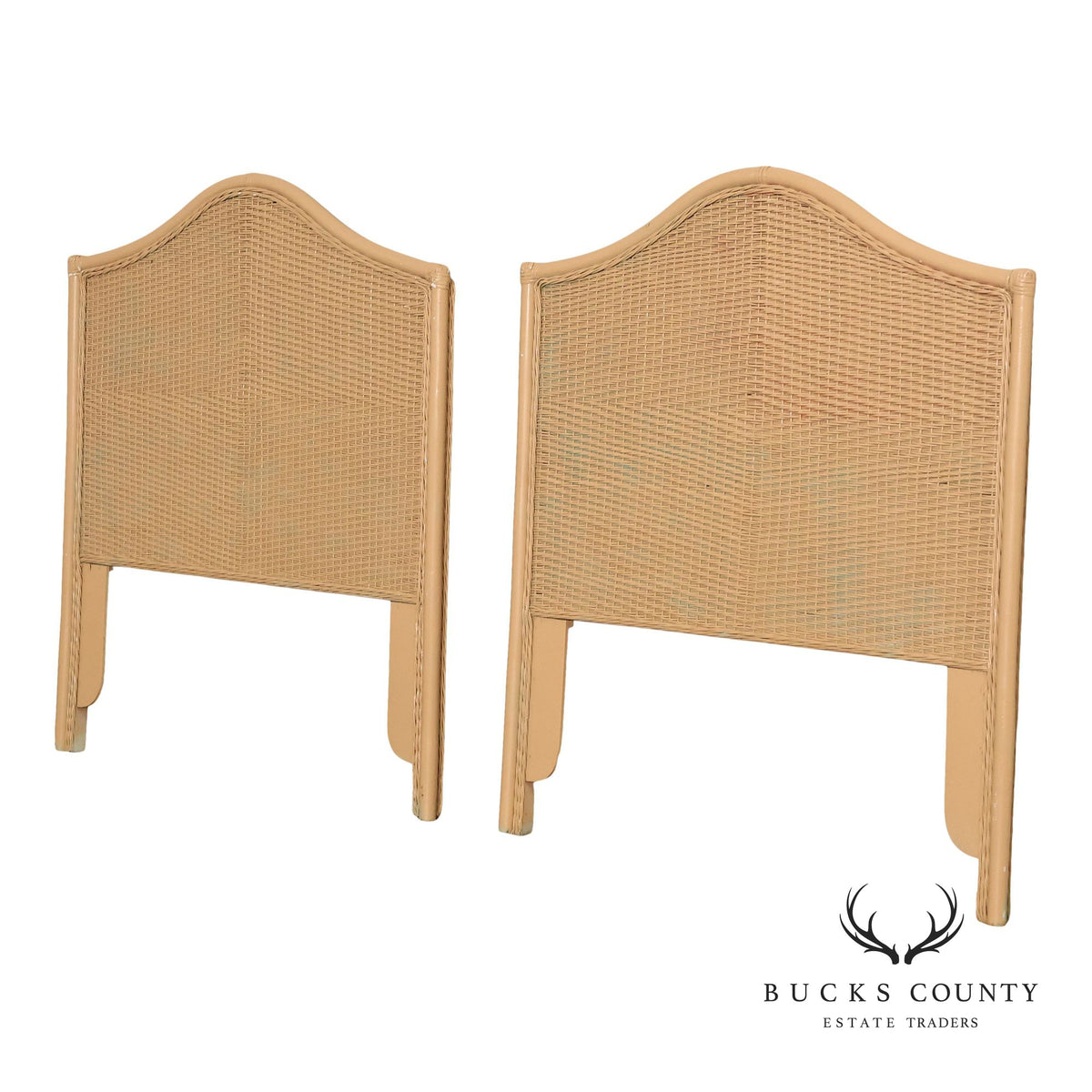 Vintage Coastal Style Pair of Twin Wicker Headboards
