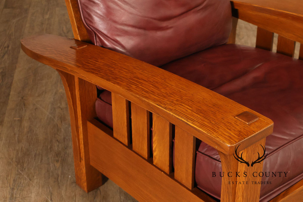 Stickley Mission Collection Oak And Leather Bow Arm Morris Chair