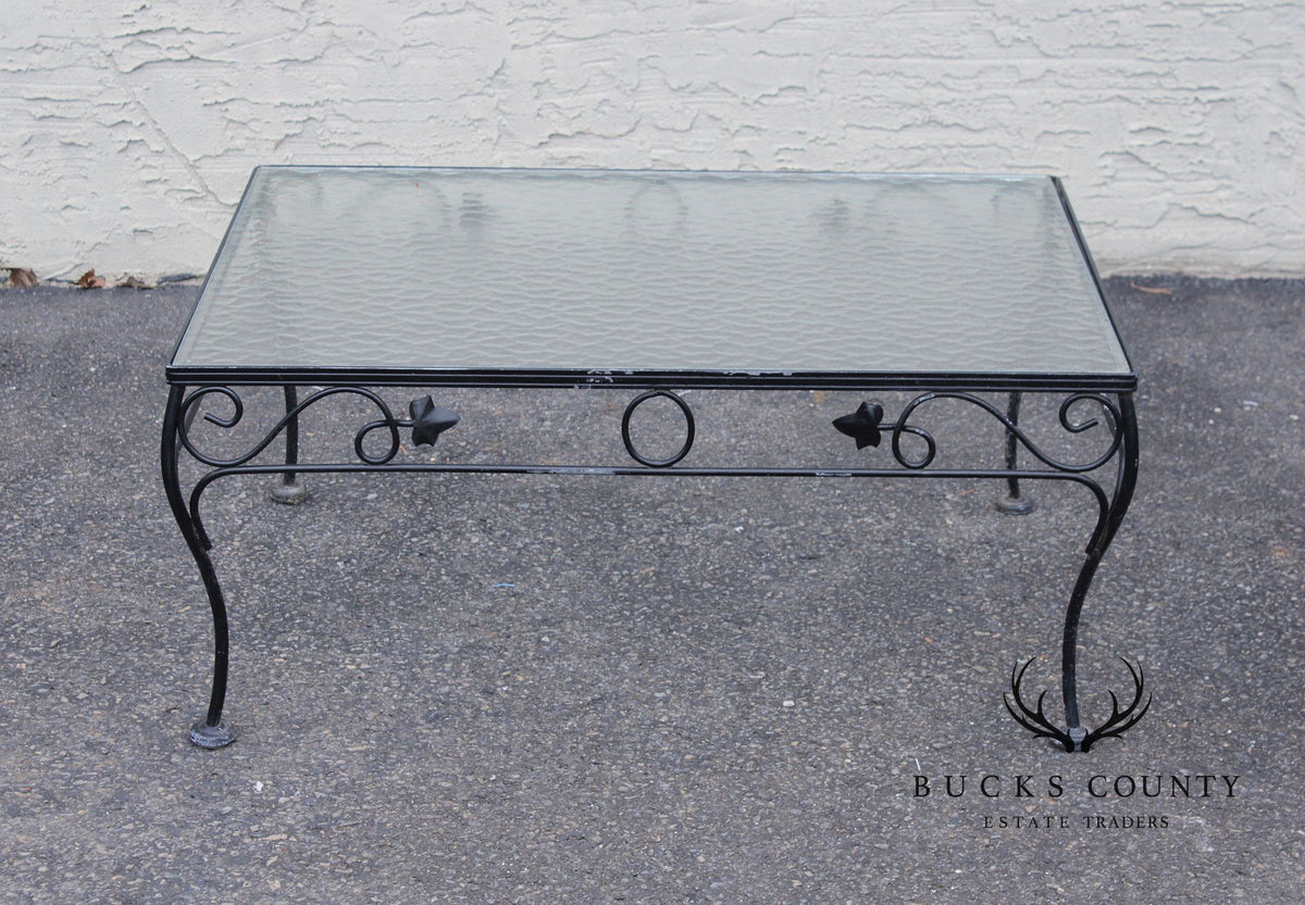Woodard Vintage Wrought Iron Glass Top Outdoor Coffee Table