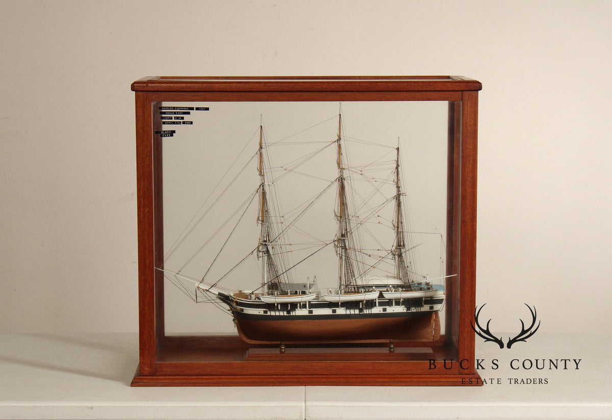 Charles W. Morgan 1841 Whaling Ship Wooden Model In Glass Display Case