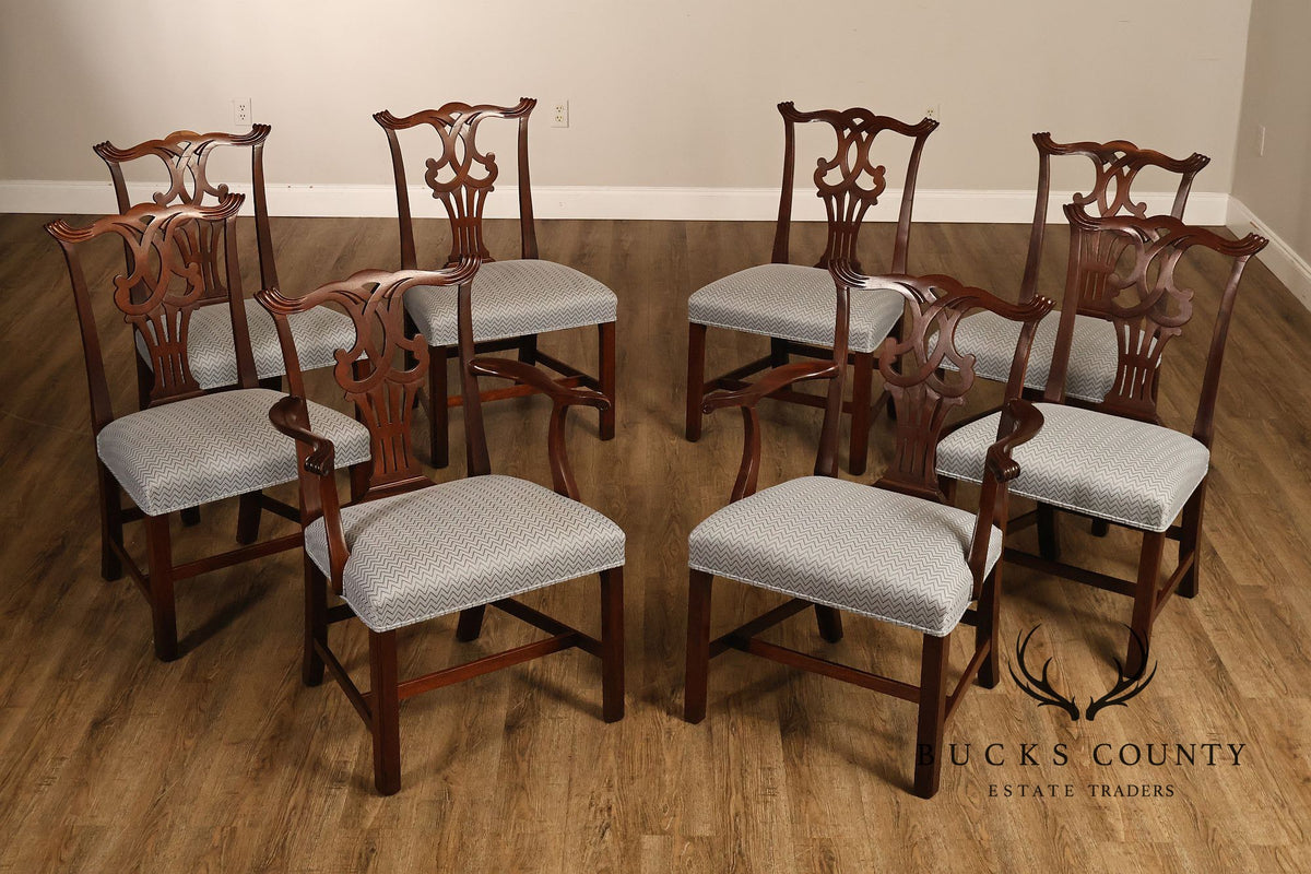 1940's Chippendale Style Set Of Eight Custom Mahogany Dining Chairs