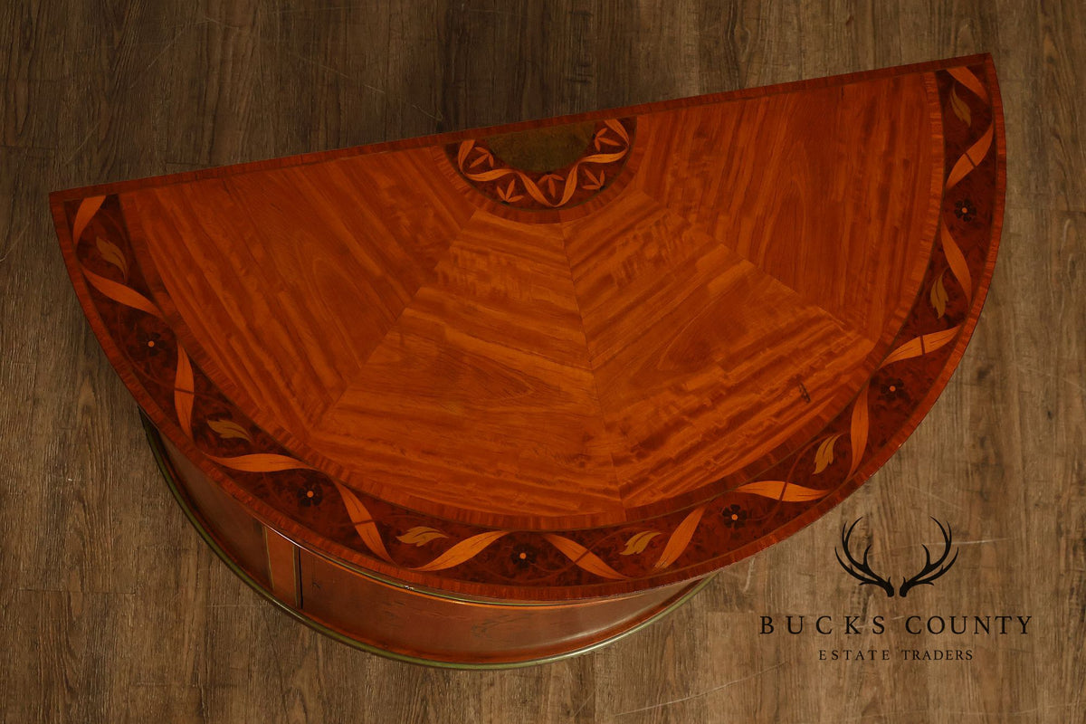 Neoclassical Style Inlaid Demilune Cabinet With Interior Drawers